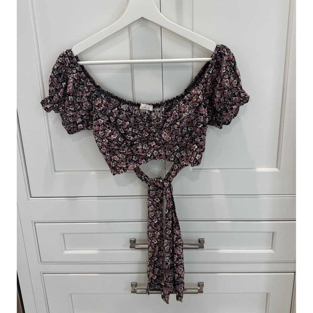 Milkmaid Dark Floral Off The Shoulder Open Back Tie Crop Top Size L